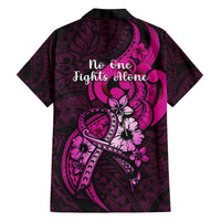 Polynesia Breast Cancer Awareness Family Matching Off Shoulder Long Sleeve Dress and Hawaiian Shirt Think Pink Polynesian Ribbon Black Version LT14 - Polynesian Pride