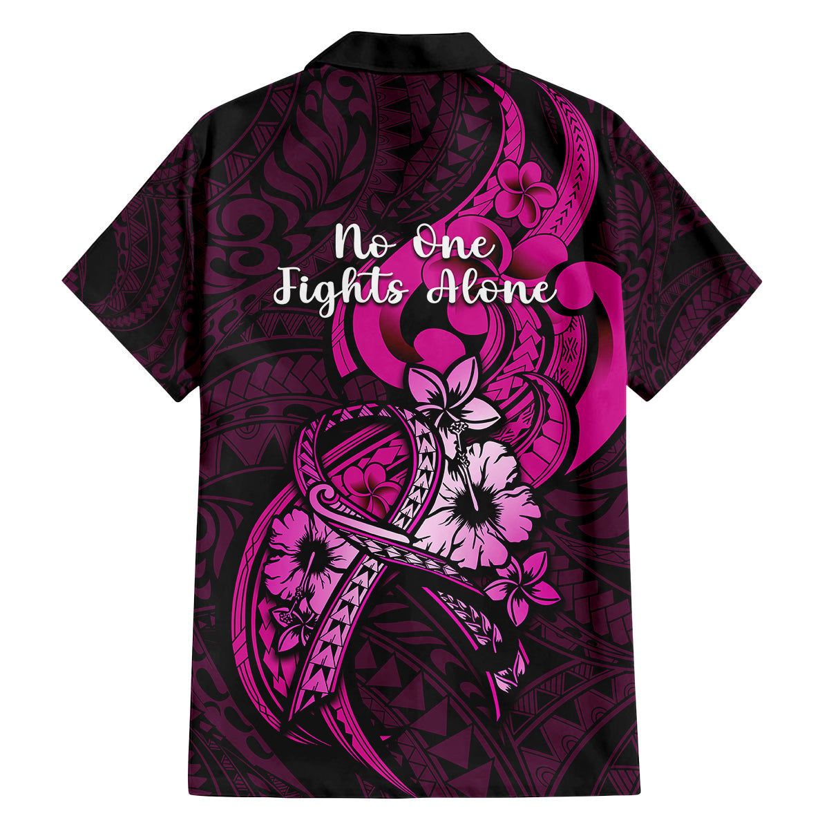 Polynesia Breast Cancer Awareness Family Matching Puletasi Dress and Hawaiian Shirt Think Pink Polynesian Ribbon Black Version LT14 - Polynesian Pride