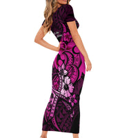 Polynesia Breast Cancer Awareness Family Matching Short Sleeve Bodycon Dress and Hawaiian Shirt Think Pink Polynesian Ribbon Black Version LT14 - Polynesian Pride