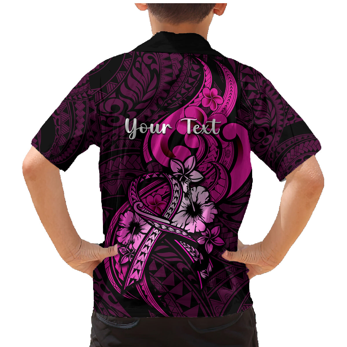 Personalised Polynesia Breast Cancer Awareness Family Matching Mermaid Dress and Hawaiian Shirt Think Pink Polynesian Ribbon Black Version LT14 - Polynesian Pride