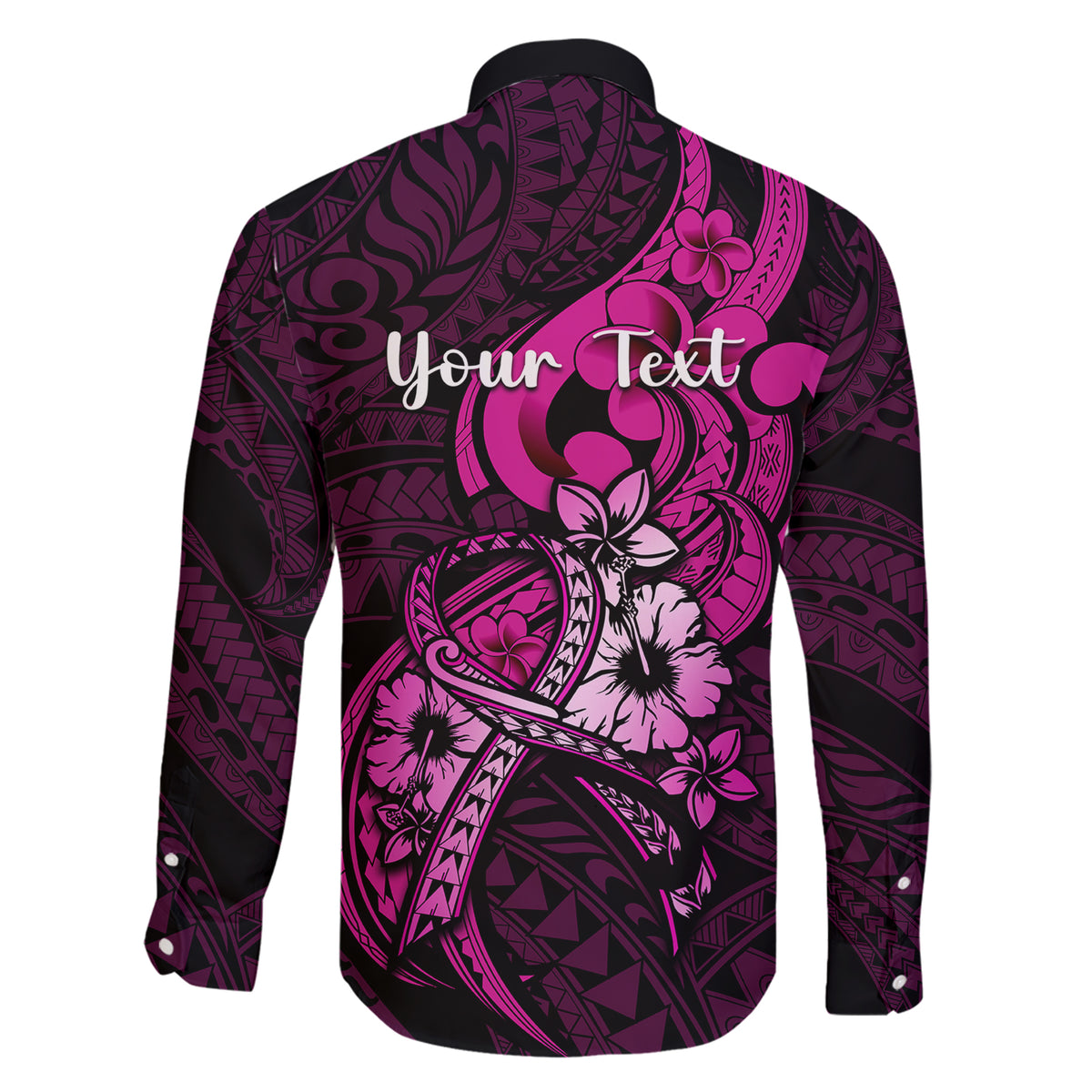 Personalised Polynesia Breast Cancer Awareness Family Matching Short Sleeve Bodycon Dress and Hawaiian Shirt Think Pink Polynesian Ribbon Black Version LT14 - Polynesian Pride