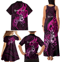 Personalised Polynesia Breast Cancer Awareness Family Matching Tank Maxi Dress and Hawaiian Shirt Think Pink Polynesian Ribbon Black Version LT14 - Polynesian Pride