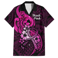 Personalised Polynesia Breast Cancer Awareness Family Matching Tank Maxi Dress and Hawaiian Shirt Think Pink Polynesian Ribbon Black Version LT14 Dad's Shirt - Short Sleeve Pink - Polynesian Pride