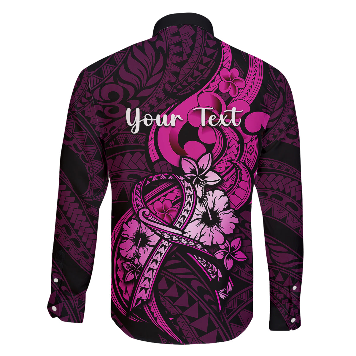 Personalised Polynesia Breast Cancer Awareness Family Matching Tank Maxi Dress and Hawaiian Shirt Think Pink Polynesian Ribbon Black Version LT14 - Polynesian Pride