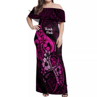 Personalised Polynesia Breast Cancer Awareness Off Shoulder Maxi Dress Think Pink Polynesian Ribbon Black Version LT14 Women Pink - Polynesian Pride