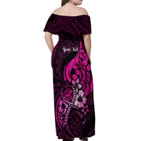 Personalised Polynesia Breast Cancer Awareness Off Shoulder Maxi Dress Think Pink Polynesian Ribbon Black Version LT14 - Polynesian Pride