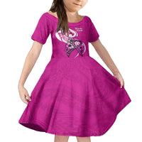 Polynesia Breast Cancer Awareness Family Matching Long Sleeve Bodycon Dress and Hawaiian Shirt Think Pink Polynesian Ribbon White Version LT14 Daughter's Dress Pink - Polynesian Pride