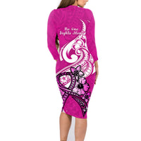 Polynesia Breast Cancer Awareness Family Matching Long Sleeve Bodycon Dress and Hawaiian Shirt Think Pink Polynesian Ribbon White Version LT14 - Polynesian Pride