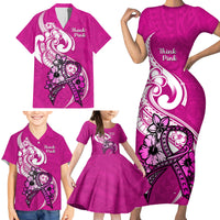 Polynesia Breast Cancer Awareness Family Matching Short Sleeve Bodycon Dress and Hawaiian Shirt Think Pink Polynesian Ribbon White Version LT14 - Polynesian Pride