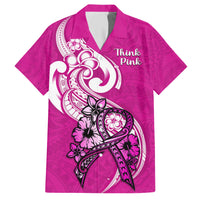 Polynesia Breast Cancer Awareness Family Matching Short Sleeve Bodycon Dress and Hawaiian Shirt Think Pink Polynesian Ribbon White Version LT14 Dad's Shirt - Short Sleeve Pink - Polynesian Pride