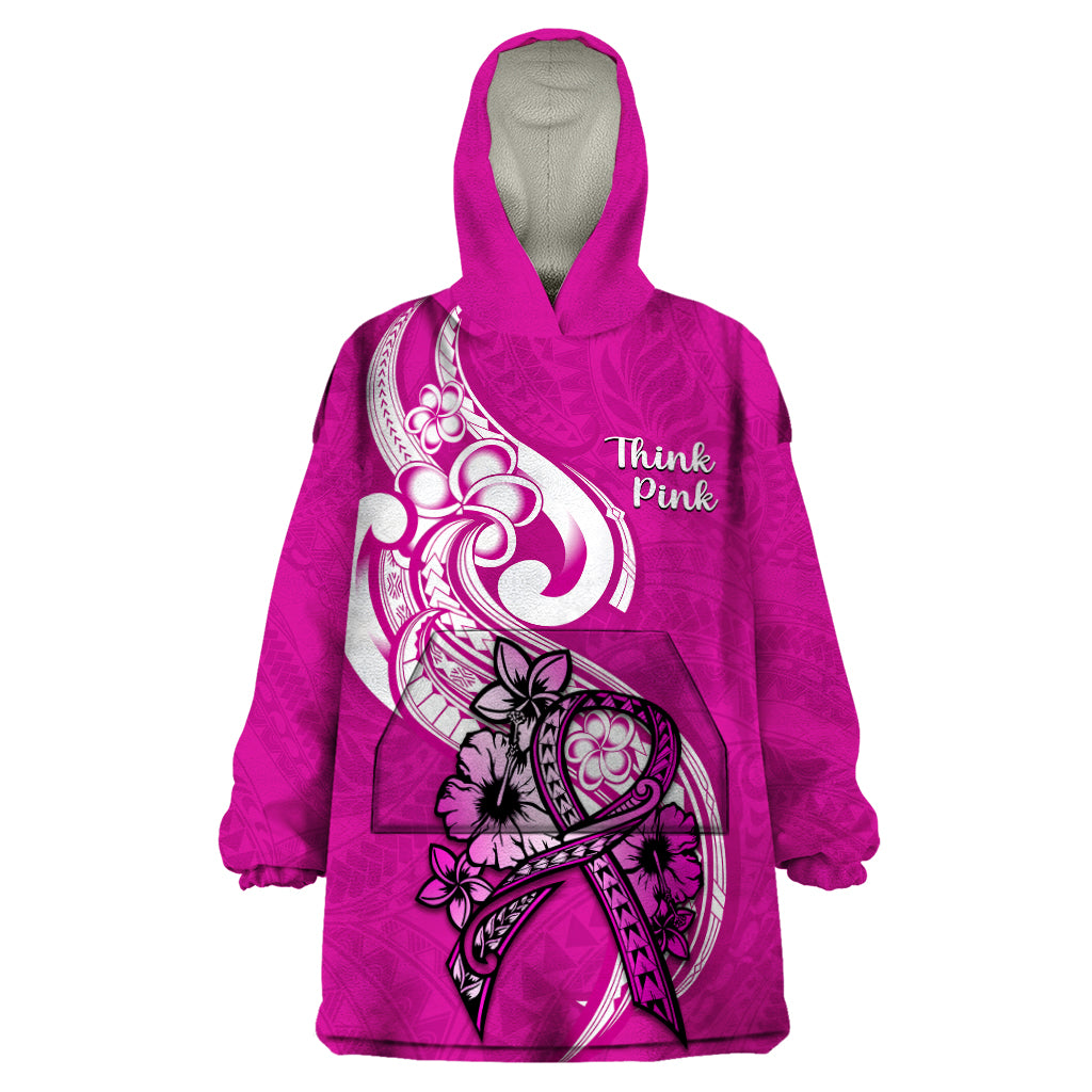 Polynesia Breast Cancer Awareness Wearable Blanket Hoodie Think Pink Polynesian Ribbon White Version LT14 One Size Pink - Polynesian Pride