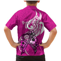 Personalised Polynesia Breast Cancer Awareness Family Matching Mermaid Dress and Hawaiian Shirt Think Pink Polynesian Ribbon White Version LT14 - Polynesian Pride