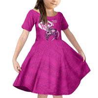 Personalised Polynesia Breast Cancer Awareness Family Matching Mermaid Dress and Hawaiian Shirt Think Pink Polynesian Ribbon White Version LT14 Daughter's Dress Pink - Polynesian Pride