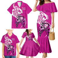 Personalised Polynesia Breast Cancer Awareness Family Matching Mermaid Dress and Hawaiian Shirt Think Pink Polynesian Ribbon White Version LT14 - Polynesian Pride