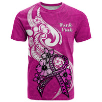 Personalised Polynesia Breast Cancer Awareness T Shirt Think Pink Polynesian Ribbon White Version LT14 Pink - Polynesian Pride