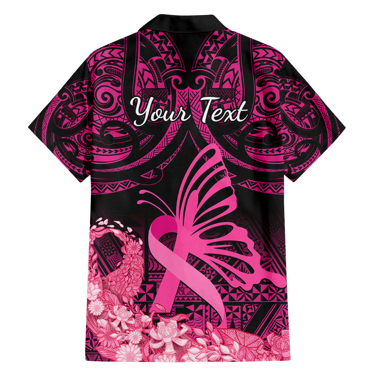 Presonalised Tonga Breast Cancer Awareness Family Matching Long Sleeve Bodycon Dress and Hawaiian Shirt Pink Ribbon Brave Strong Warrior Tongan Ngatu Pattern LT14 - Polynesian Pride