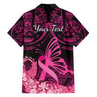Presonalised Tonga Breast Cancer Awareness Family Matching Off Shoulder Long Sleeve Dress and Hawaiian Shirt Pink Ribbon Brave Strong Warrior Tongan Ngatu Pattern LT14 - Polynesian Pride