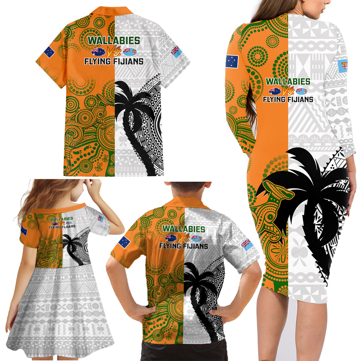 Fiji And Australia Rugby Family Matching Long Sleeve Bodycon Dress and Hawaiian Shirt 2023 World Cup Aboriginal Mix Tapa Pattern LT14 - Polynesian Pride