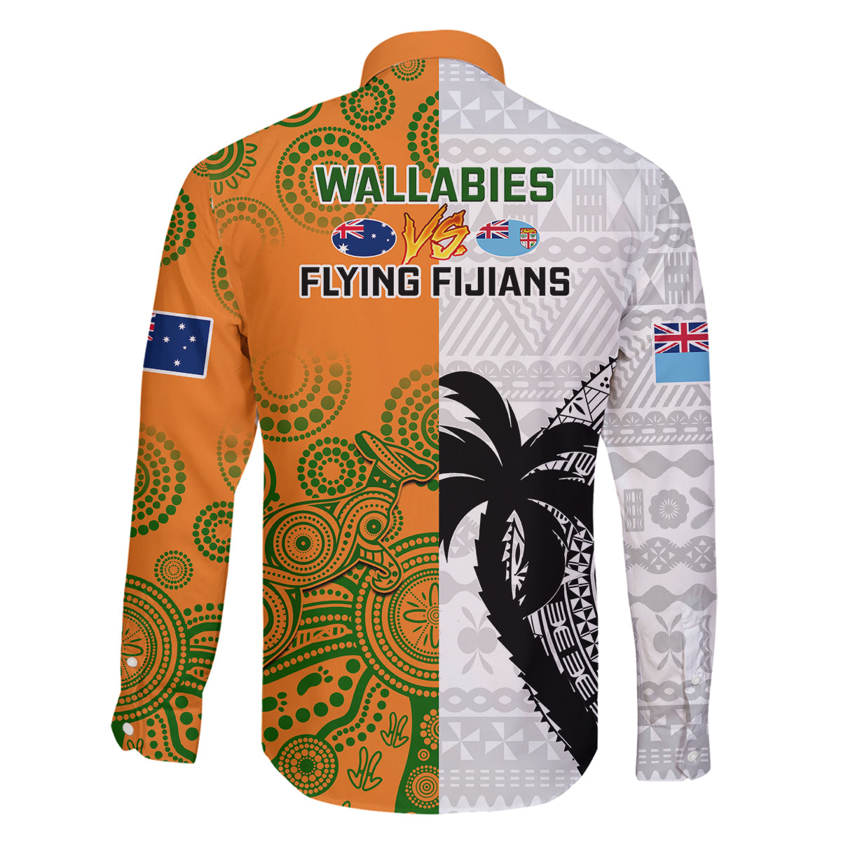 fiji-and-australia-rugby-family-matching-off-shoulder-short-dress-and-hawaiian-shirt-2023-world-cup-aboriginal-mix-tapa-pattern