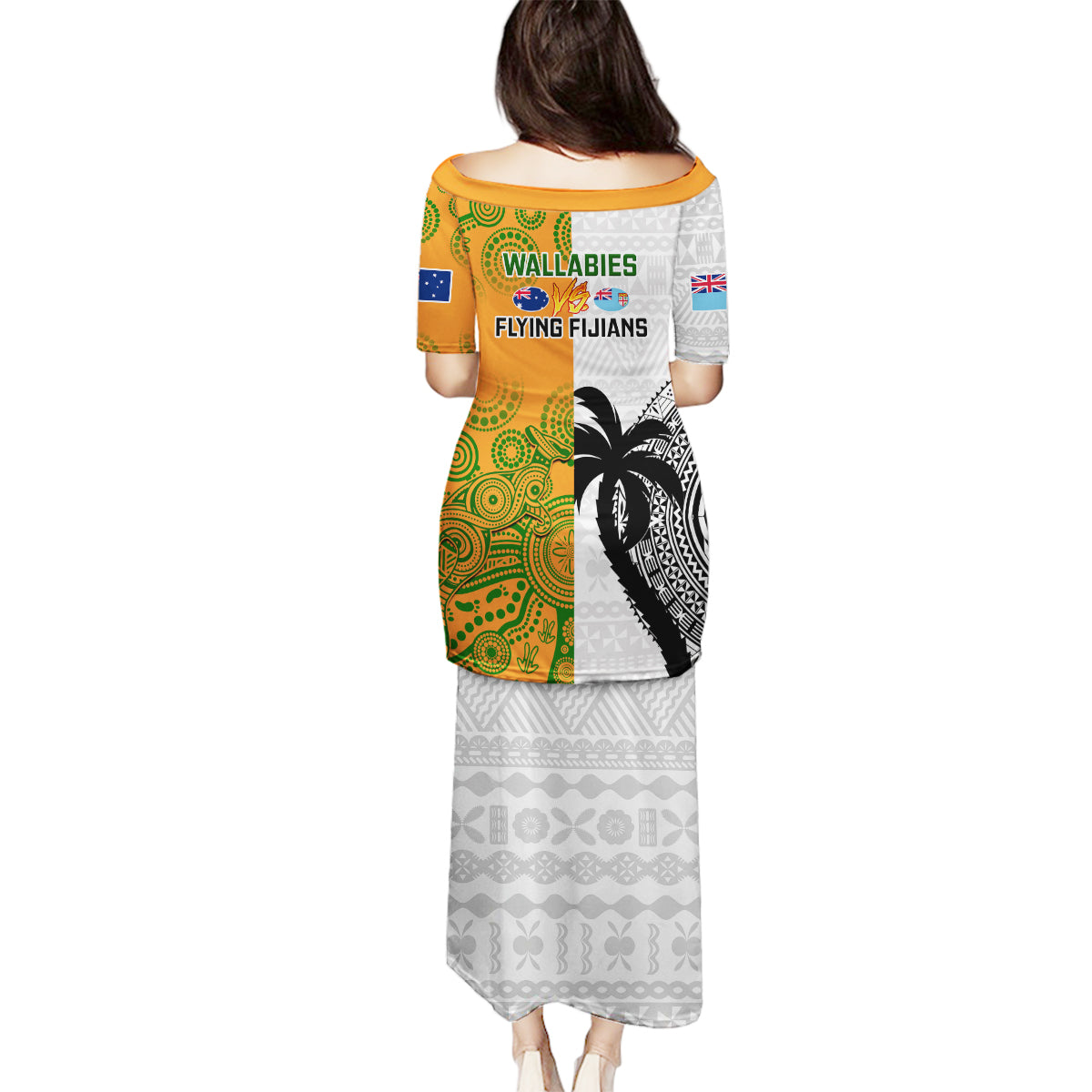 Fiji And Australia Rugby Family Matching Puletasi Dress and Hawaiian Shirt 2023 World Cup Aboriginal Mix Tapa Pattern LT14 - Polynesian Pride