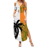 Fiji And Australia Rugby Summer Maxi Dress 2023 World Cup Aboriginal Mix Tapa Pattern LT14 Women Gold - Polynesian Pride