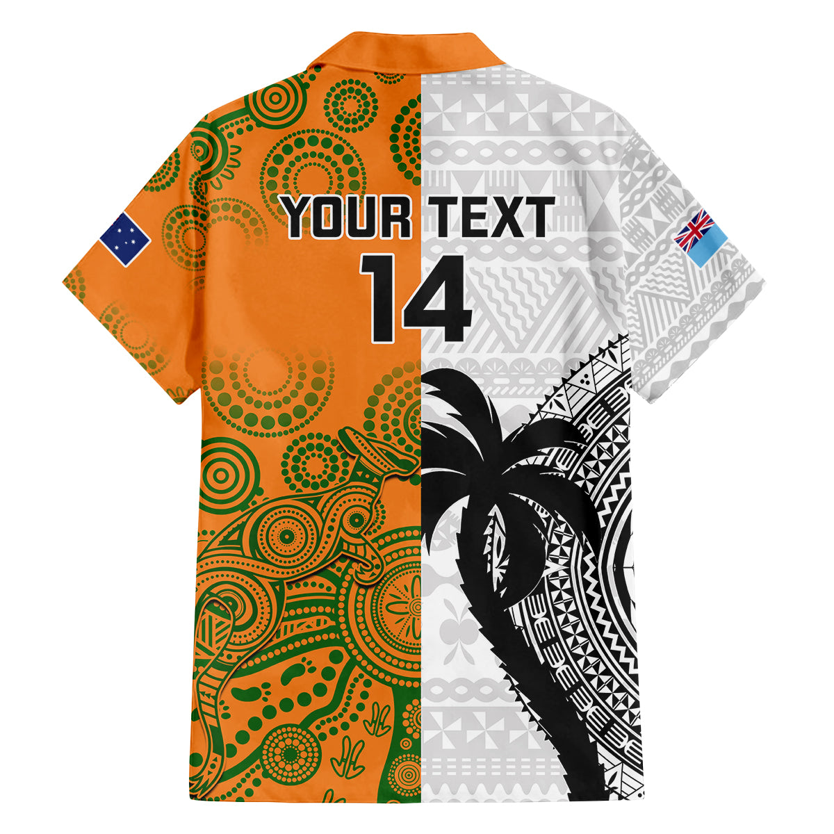 Custom Fiji And Australia Rugby Family Matching Off Shoulder Long Sleeve Dress and Hawaiian Shirt 2023 World Cup Aboriginal Mix Tapa Pattern LT14 - Polynesian Pride
