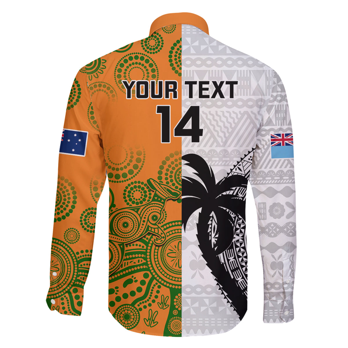 Custom Fiji And Australia Rugby Family Matching Off Shoulder Long Sleeve Dress and Hawaiian Shirt 2023 World Cup Aboriginal Mix Tapa Pattern LT14 - Polynesian Pride