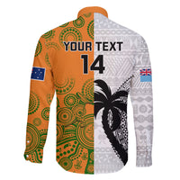 Custom Fiji And Australia Rugby Family Matching Off Shoulder Long Sleeve Dress and Hawaiian Shirt 2023 World Cup Aboriginal Mix Tapa Pattern LT14 - Polynesian Pride