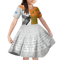 Custom Fiji And Australia Rugby Family Matching Off Shoulder Maxi Dress and Hawaiian Shirt 2023 World Cup Aboriginal Mix Tapa Pattern LT14 Daughter's Dress Gold - Polynesian Pride