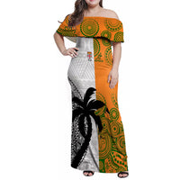 Custom Fiji And Australia Rugby Family Matching Off Shoulder Maxi Dress and Hawaiian Shirt 2023 World Cup Aboriginal Mix Tapa Pattern LT14 Dad's Shirt - Long Sleeve Gold - Polynesian Pride