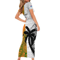 Custom Fiji And Australia Rugby Family Matching Short Sleeve Bodycon Dress and Hawaiian Shirt 2023 World Cup Aboriginal Mix Tapa Pattern LT14 - Polynesian Pride