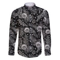 Hawaii Christmas Family Matching Puletasi Dress and Hawaiian Shirt Tropical Style With Coat Of Arms LT14 Dad's Shirt - Long Sleeve Black - Polynesian Pride