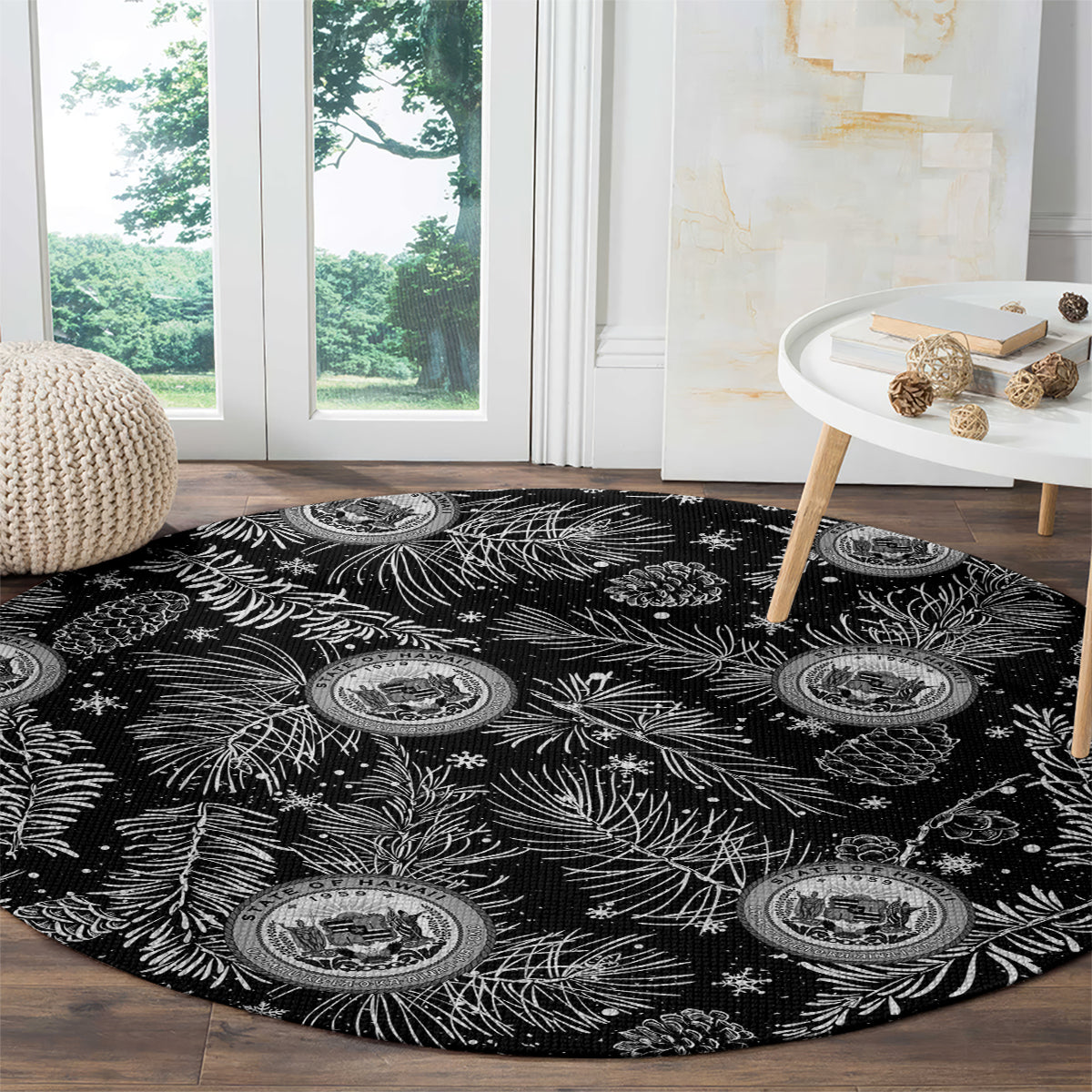 Hawaii Christmas Round Carpet Tropical Style With Coat Of Arms LT14 - Polynesian Pride