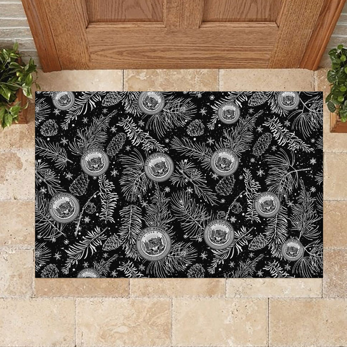 Hawaii Christmas Rubber Doormat Tropical Style With Coat Of Arms LT14 - Polynesian Pride