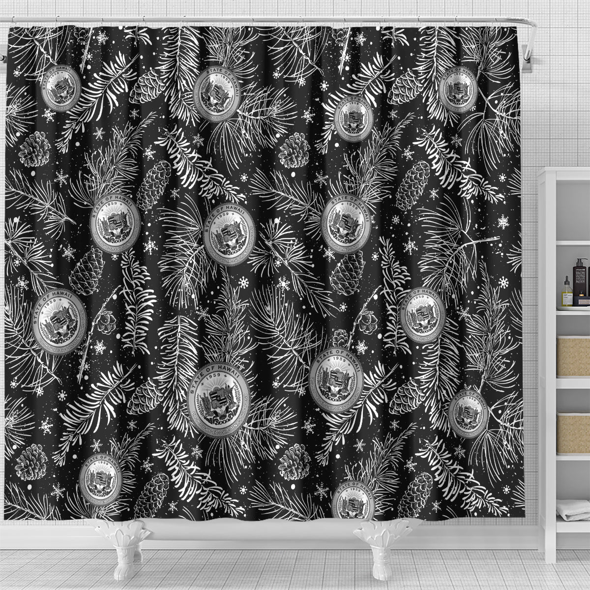 Hawaii Christmas Shower Curtain Tropical Style With Coat Of Arms LT14 - Polynesian Pride