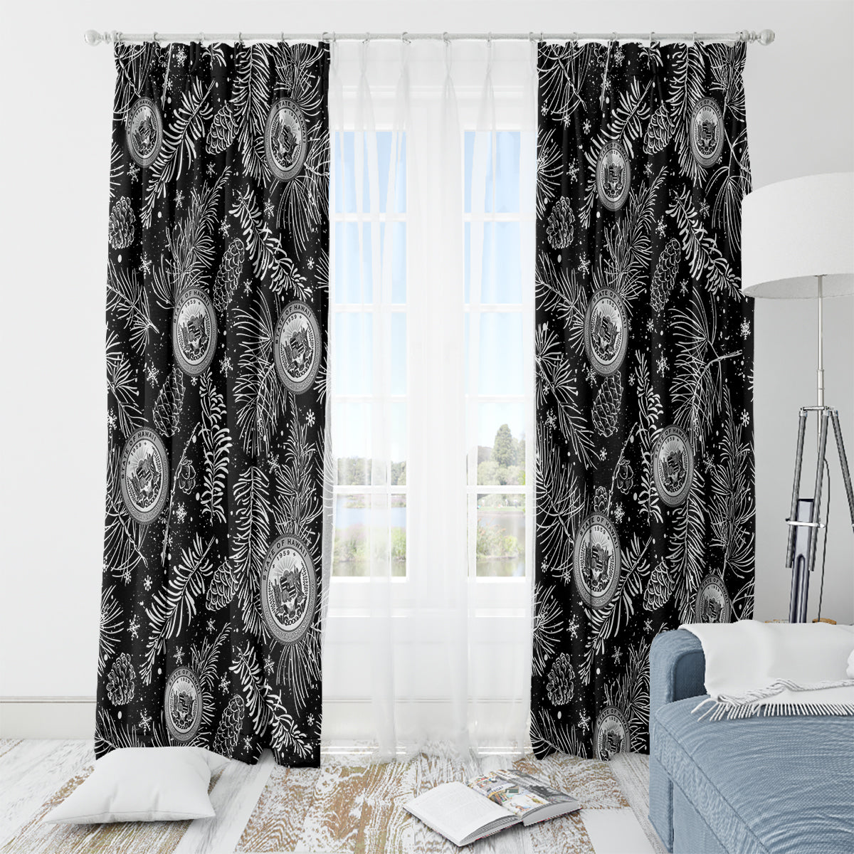 Hawaii Christmas Window Curtain Tropical Style With Coat Of Arms LT14 - Polynesian Pride