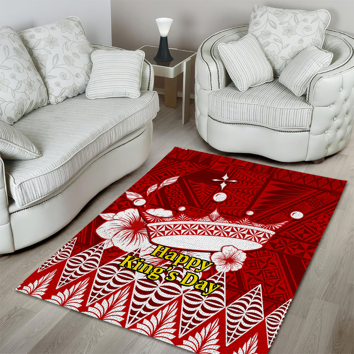 Tonga King Tupou I Day Area Rug Tongan Ngatu Pattern With Crown LT14 - Polynesian Pride