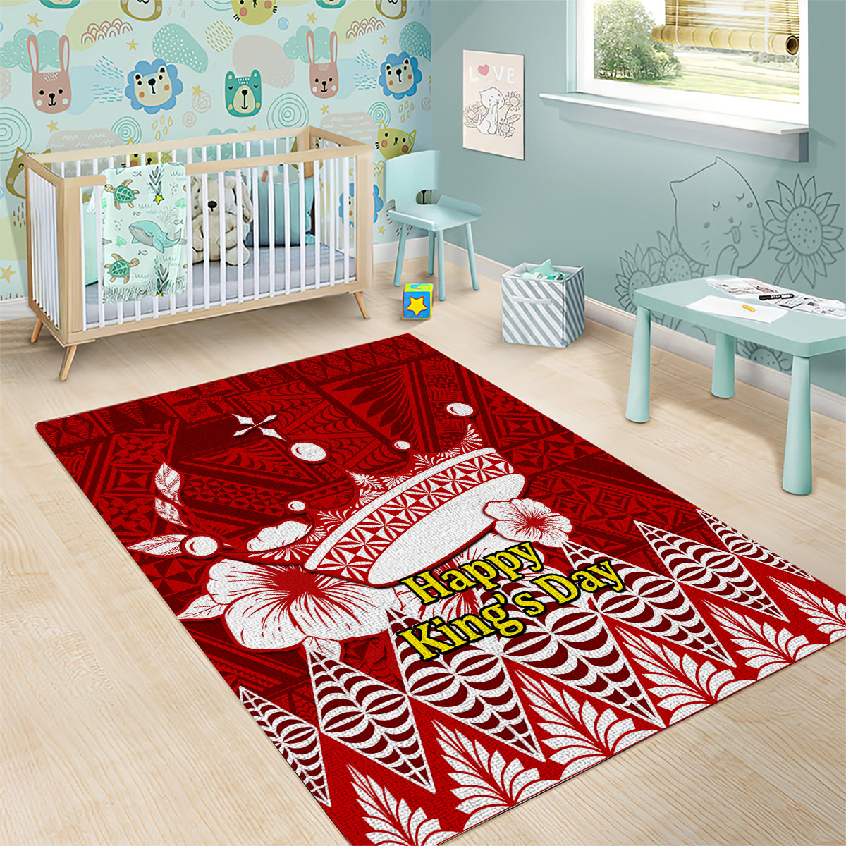 Tonga King Tupou I Day Area Rug Tongan Ngatu Pattern With Crown LT14 - Polynesian Pride