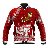 Personalised Tonga King Tupou I Day Baseball Jacket Tongan Ngatu Pattern With Crown LT14 Unisex Red - Polynesian Pride