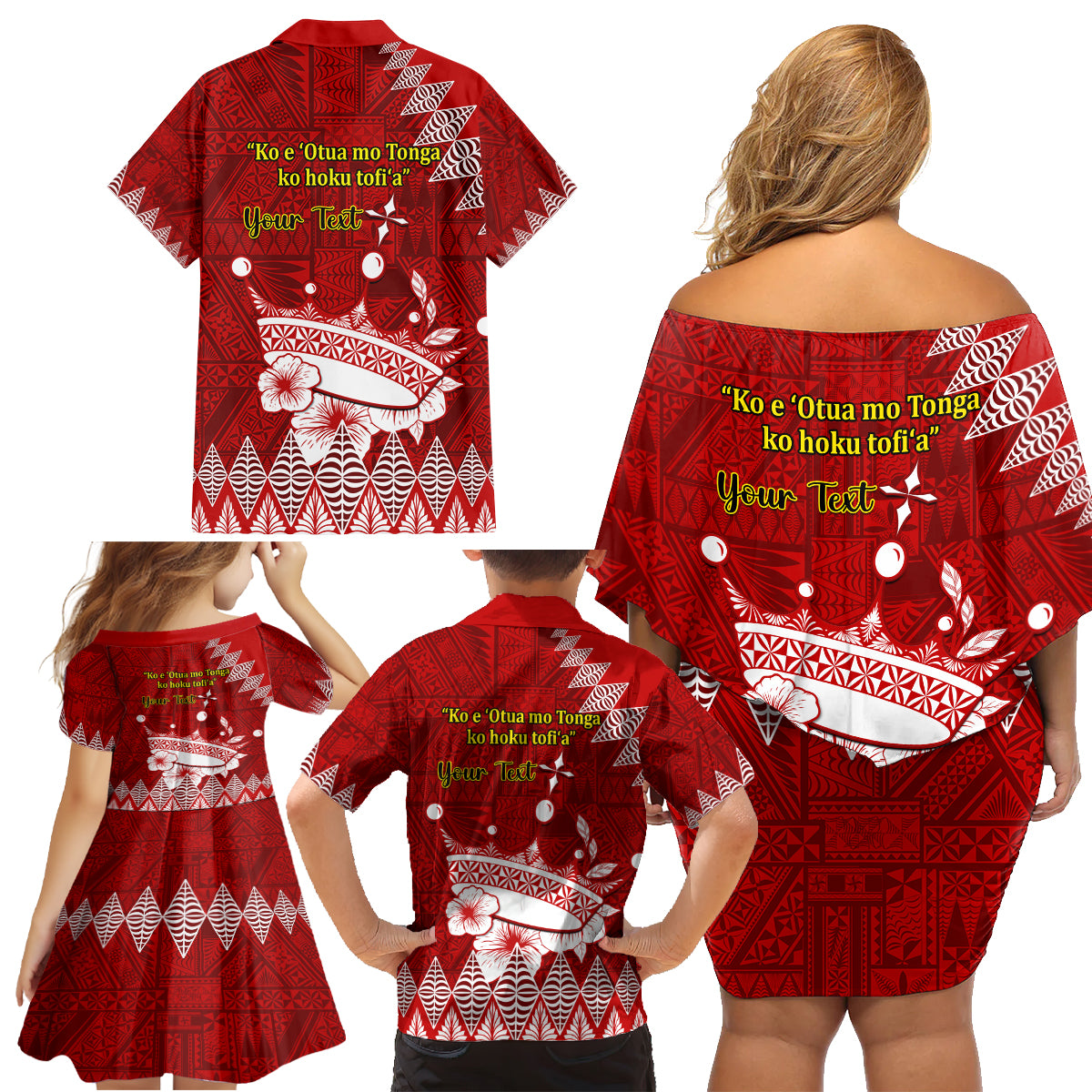 Personalised Tonga King Tupou I Day Family Matching Off Shoulder Short Dress and Hawaiian Shirt Tongan Ngatu Pattern With Crown LT14 - Polynesian Pride