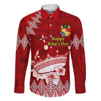 Personalised Tonga King Tupou I Day Family Matching Off Shoulder Short Dress and Hawaiian Shirt Tongan Ngatu Pattern With Crown LT14 Dad's Shirt - Long Sleeve Red - Polynesian Pride