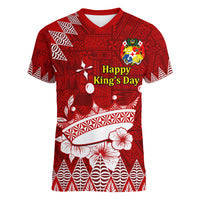 Personalised Tonga King Tupou I Day Women V Neck T Shirt Tongan Ngatu Pattern With Crown LT14 Female Red - Polynesian Pride