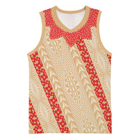 Malo e Lelei Tonga Basketball Jersey Heilala Lei Tongan Ngatu Pattern LT14 Unisex Beige - Polynesian Pride