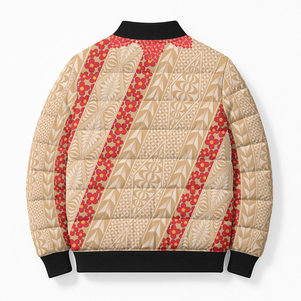 Malo e Lelei Tonga Bomber Puffer Jacket Heilala Lei Tongan Ngatu Pattern LT14 - Polynesian Pride