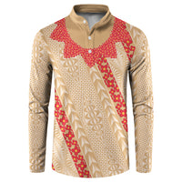 Malo e Lelei Tonga Button Sweatshirt Heilala Lei Tongan Ngatu Pattern LT14 Beige - Polynesian Pride