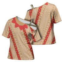 Malo e Lelei Tonga Cross Shoulder Shirt Heilala Lei Tongan Ngatu Pattern LT14 - Polynesian Pride