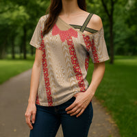 Malo e Lelei Tonga Cross Shoulder Shirt Heilala Lei Tongan Ngatu Pattern LT14 - Polynesian Pride