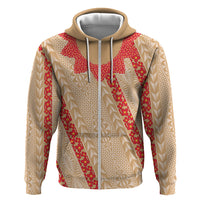 Malo e Lelei Tonga Hoodie Heilala Lei Tongan Ngatu Pattern LT14 Zip Hoodie Beige - Polynesian Pride