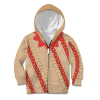 Malo e Lelei Tonga Kid Hoodie Heilala Lei Tongan Ngatu Pattern LT14 Zip Hoodie Beige - Polynesian Pride