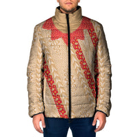 Malo e Lelei Tonga Padded Jacket Heilala Lei Tongan Ngatu Pattern LT14 Men Beige - Polynesian Pride